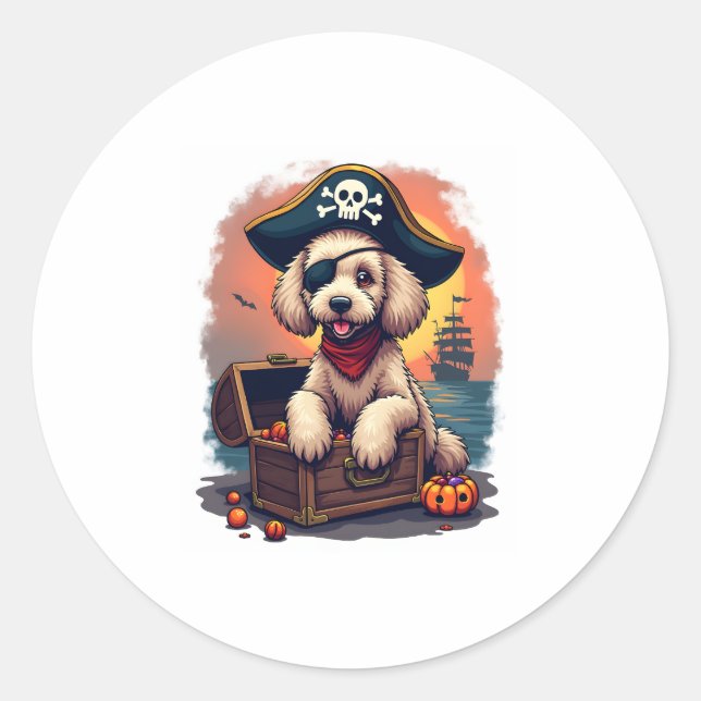 Sticker Rond Pirate Poodle Plunder (Devant)