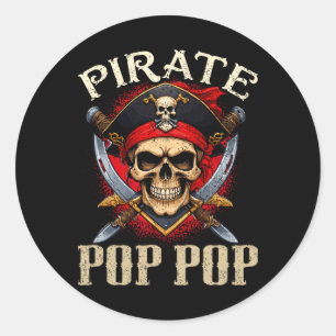 Sticker Rond Pirate Pop Pop Skull Jolly roger Halloween Pirate
