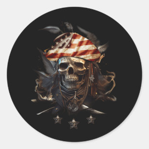Sticker Rond Pirate Quatrième 4 juillet Amérique Drapeau Amériq