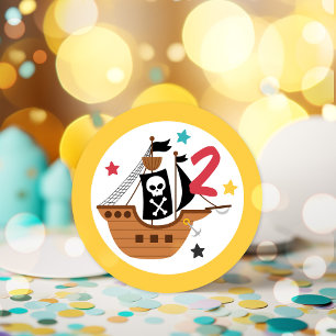 Sticker Rond Pirate Ship Pirate Trésor Anniversaire