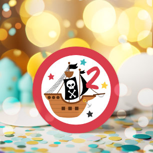 Sticker Rond Pirate Ship Pirate Trésor Anniversaire