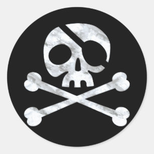 Sticker Rond Pirate Skull & Crossbones Noir