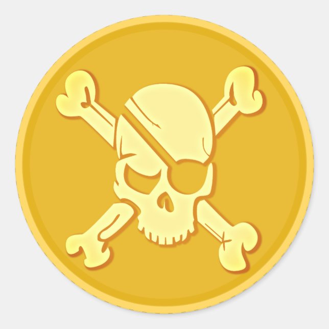 Sticker Rond Pirate Skull Gold Coin Treasure Dubloon (Devant)