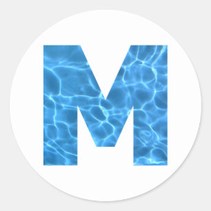 Sticker Rond Piscine Bleu Aqua Photo Monogramme M