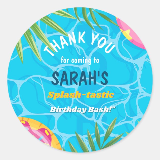 Sticker Rond Piscine de squash Fête Eté Nage Eau Anniversaire (Devant)