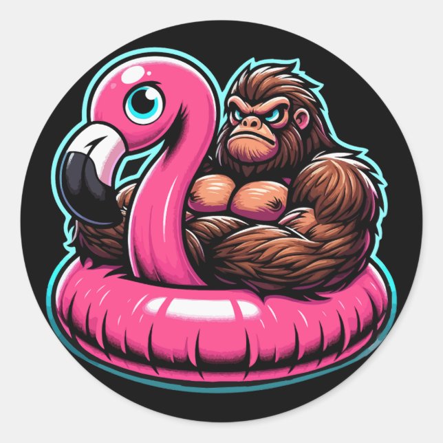 Sticker Rond Piscine party Bigfoot Flamingo (Devant)