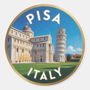 Sticker Rond Pise Italie Monument Voyage Illustration ✨