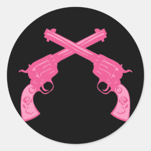 Sticker Rond Pistols Croisés Rose Rétro