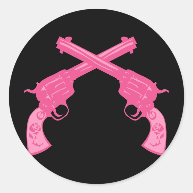 Sticker Rond Pistols Croisés Rose Rétro (Devant)