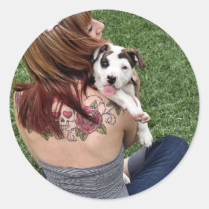 Sticker Rond Pit Bull T-Bone Lucky Puppy