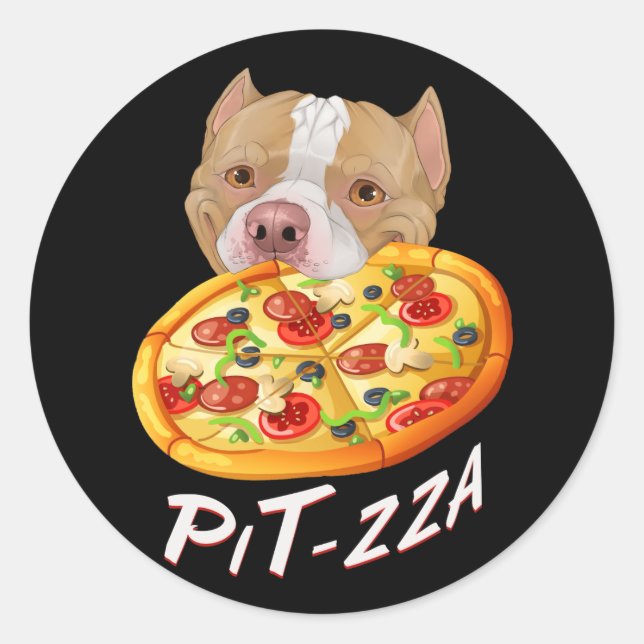 Sticker Rond Pit-zza ! Pit Bull & Pizza Medium Cadeau Sac Jeter (Devant)