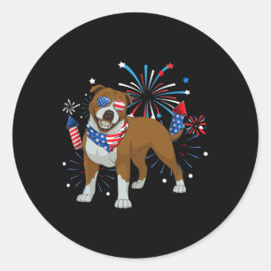 Sticker Rond Pitbull Chien Américain Drapeau 4 juillet Hommes F