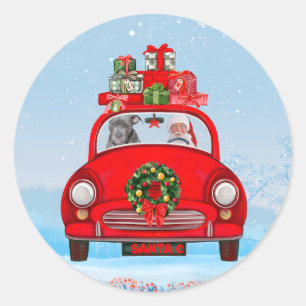 Sticker Rond Pitbull Chien Dans Voiture Avec Père Noël