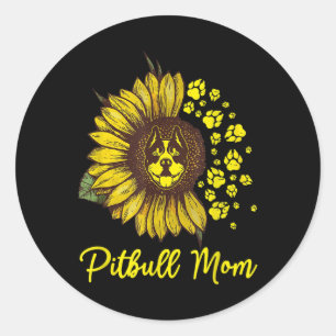 Sticker Rond Pitbull Chien Tatouage J'Aime Maman Tatouage Lover