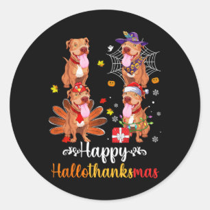 Sticker Rond Pitbull Lover Halloween Joyeux Noël Joyeux Hall
