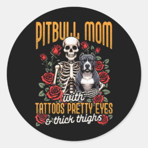 Sticker Rond Pitbull Maman Pittie Maman Chien Maman Pitbull Mam