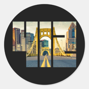 Sticker Rond Pittsburgh Pennsylvania Steel City Skyline 412 Can
