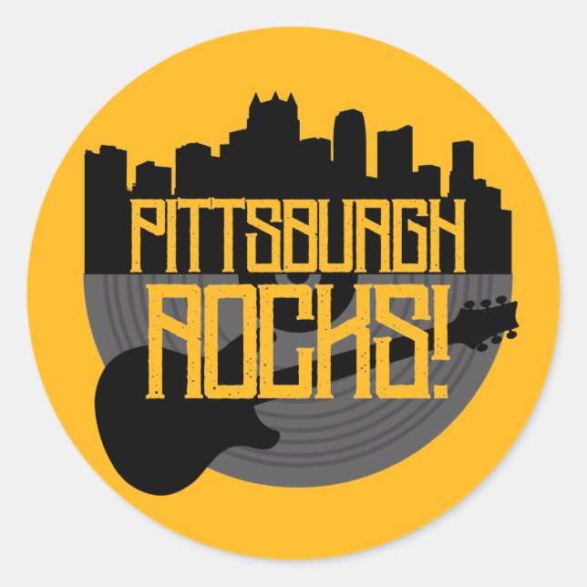 Sticker Rond Pittsburgh Pennsylvania Steel City Skyline Music C (Devant)