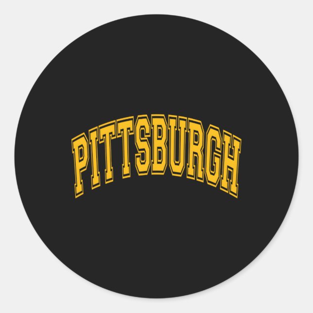 Sticker Rond Pittsburgh Varsity Style Amber Texte Et Plan (Devant)