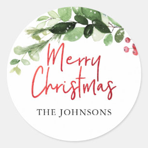 Sticker Rond PixDezine Aquarelle de Noël Végétation d'hiver
