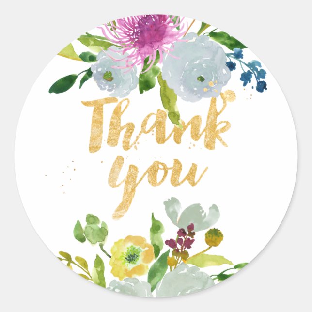 Sticker Rond PixDezine aquarelle fleurie/ranunculus vert (Devant)