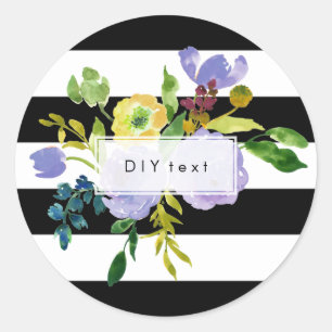 Sticker Rond PixDezine aquarelle florale/ranunculus/rayures