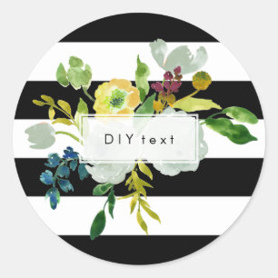 Sticker Rond PixDezine aquarelle florale/rayures