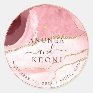 Sticker Rond PixDezine Blush Bourgogne Agate Marbre Coeur d'or