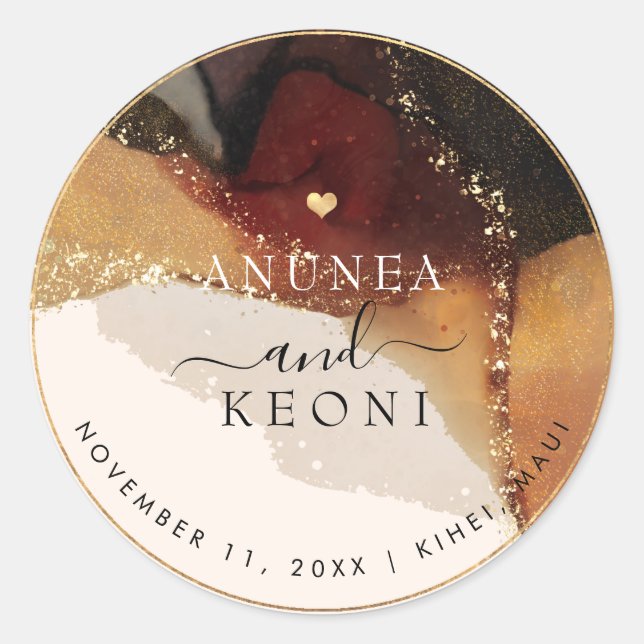 Sticker Rond PixDezine Encre Abstraite Alcool Faux Or (Devant)