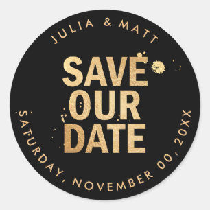 Sticker Rond PixDezine Enregistrer la date/ébloui Faux Gold