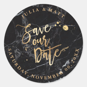 Sticker Rond PixDezine Enregistrer la date/Marable+Faux Gold