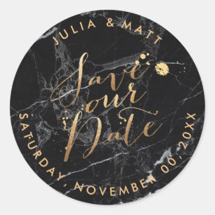 Sticker Rond PixDezine Enregistrer la date/Marble+Faux Gold