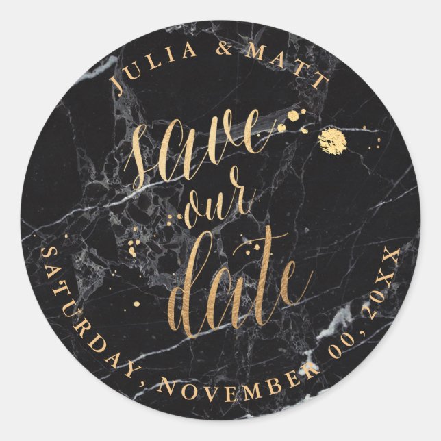 Sticker Rond PixDezine Enregistrer la date/Marble+Faux Gold (Devant)