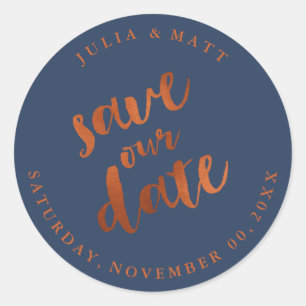 Sticker Rond PixDezine Enregistrez la date/ Faux cuivre/ Couleu