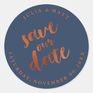 Sticker Rond PixDezine Enregistrez la date/ Faux cuivre/ Couleu