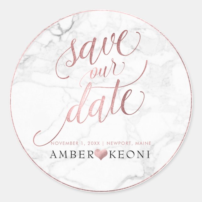 Sticker Rond PixDezine Marble/Faux Gold Enregistrer notre date (Devant)