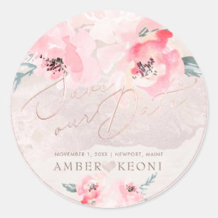 Sticker Rond PixDezine Peonies Aquarelle Rose Pâle Enregistrez