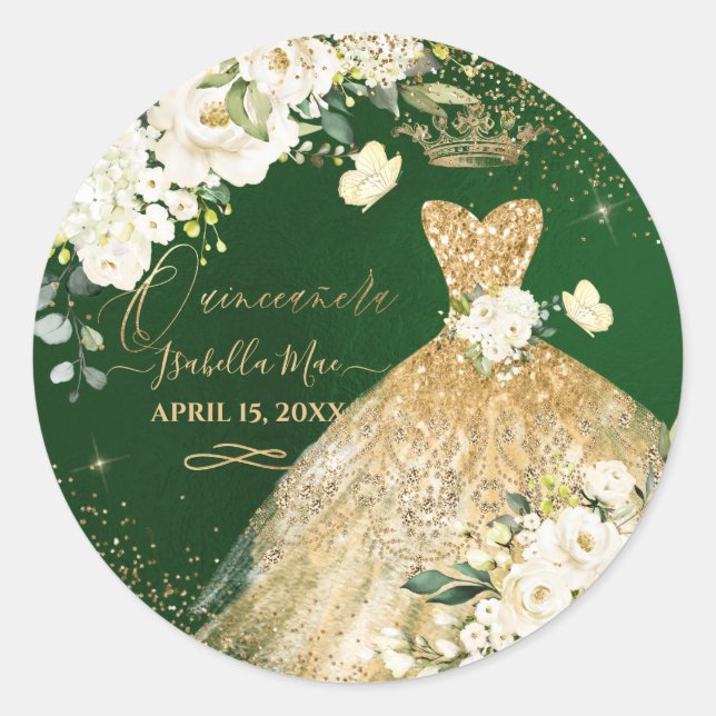 Sticker Rond PixDezine Quinceanera Gold Parties scintillant Ros (Devant)