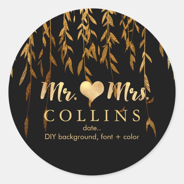 Sticker Rond PixDezine Willow Feuilles/Faux Gold/do-it-yourself (Devant)