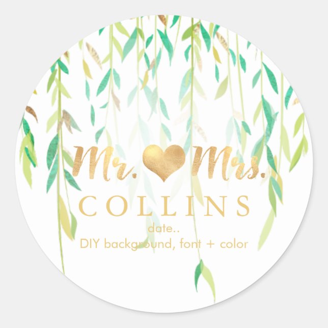 Sticker Rond PixDezine Willow Feuilles/Faux Gold/do-it-yourself (Devant)