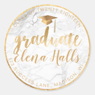Sticker Rond PixDezines 2018 Graduation/Marble+Faux Gold