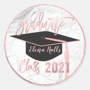 Sticker Rond PixDezines 2018 Graduation/Marble+Faux Rose Gold