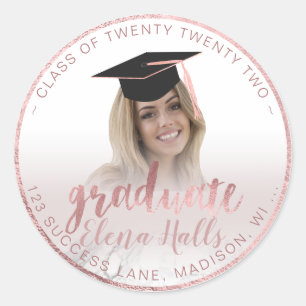 Sticker Rond PixDezines 2018 Graduation/Marble+Faux Rose Gold