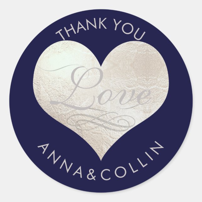 Sticker Rond PixDezines Amour/Faux Foil Coeur/Merci argenté (Devant)
