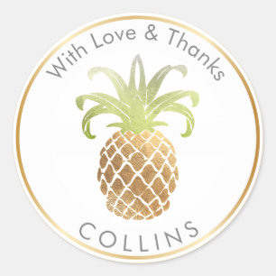 Sticker Rond PixDezines Ananas Or Faux/Merci do-it-yourself