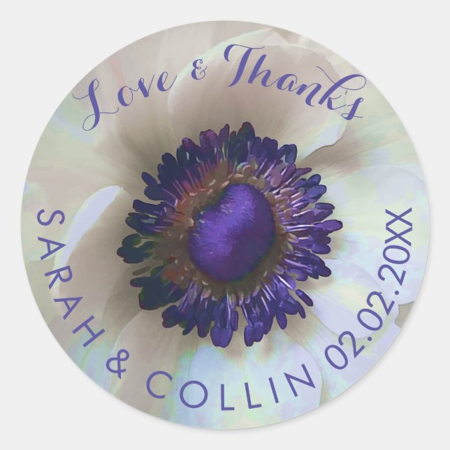 Sticker Rond PixDezines anémones florales/blanches/violettes (Devant)