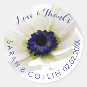 Sticker Rond PixDezines anémones florales/blanches/violettes