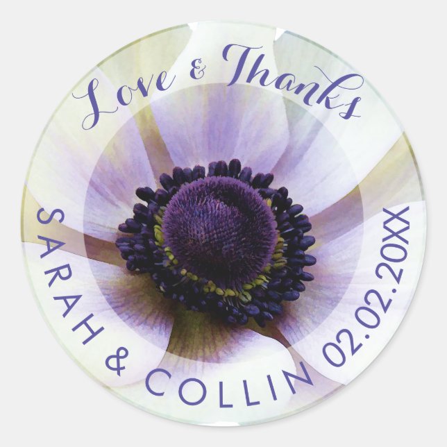 Sticker Rond PixDezines anémones florales/blanches/violettes (Devant)