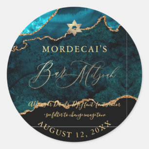 Sticker Rond PixDezines aquarelle agate sarcelle Bar Mitzvah 