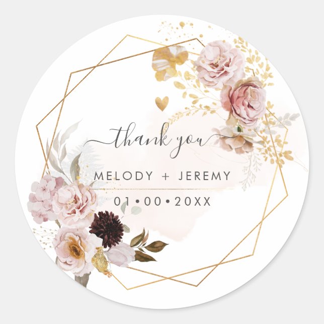 Sticker Rond PixDezines Aquarelle Automne Fleurs Jardin Classiq (Devant)